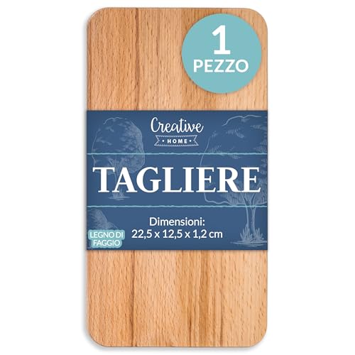Creative Home Tagliere da Cucina in Legno | 22,5 x 12.5 x 1.2cm | Taglieri Professionale in Legno Ideali per Aperitivo, Pane, Formaggi | Scanalatura per Succhi | Legno di Faggio Naturale | Reversibile