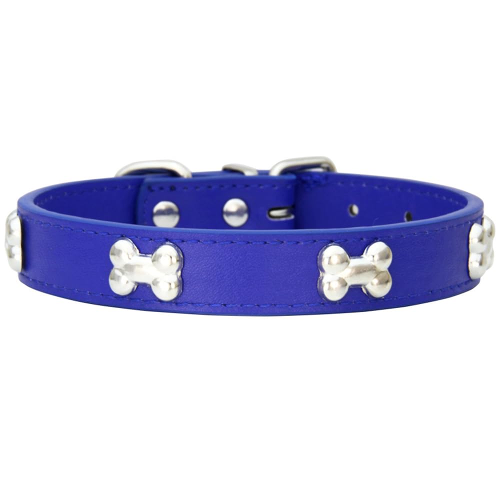 AYGCI Leather Dog Collar for Small Medium Large Dog Adjustable Soft Breathable Leather Metal Bone Studded Padded Puppy Collar Waterproof Dog Pet Collar S