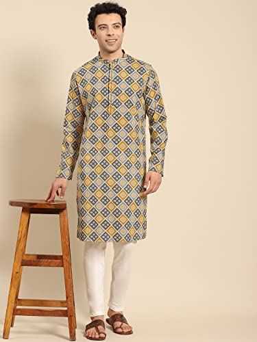 Image of Men's Black Art Silk Regular Fit Ethnic Motifs Kurta | Indian Kurta | Festive Ethnic Kurta with Embroidered Packet