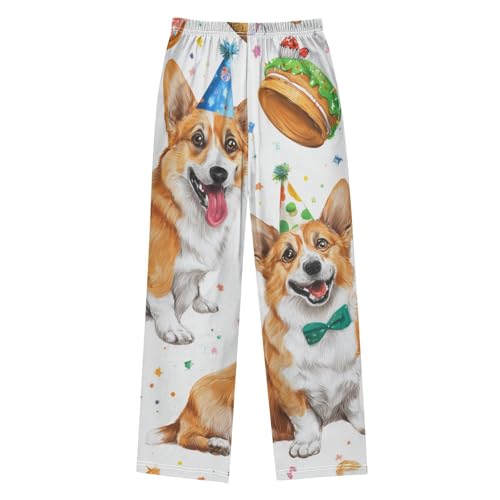 Corgi Dog and Birthday Cake Boys Long Pants Soft Trousers Elastic Waist Kids Lounge Bottoms with Pockets S-XL2