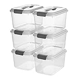 5.5 Quart Clear Storage Latch Bins with Lids, Plastic Home Storage Organizing Box with Handle,...