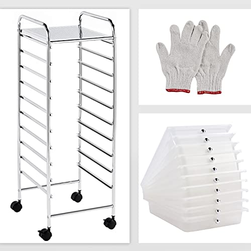 Yaheetech Badkamerrek rolwagen rolcontainer met 10 stapelbare laden en metalen frame badrolwagen met legvlakken, 32 × 36… - Image 7