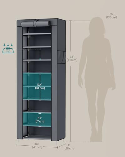 Image of SONGMICS 10-Tier Shoe Rack, Shoe Storage Cabinet with Dustproof Cover, Free-Standing Storage Organizer for Closet, Entryway, Hold 20 Pairs of Shoes, for Sneakers, High Heels, Gray URXJ034GN02