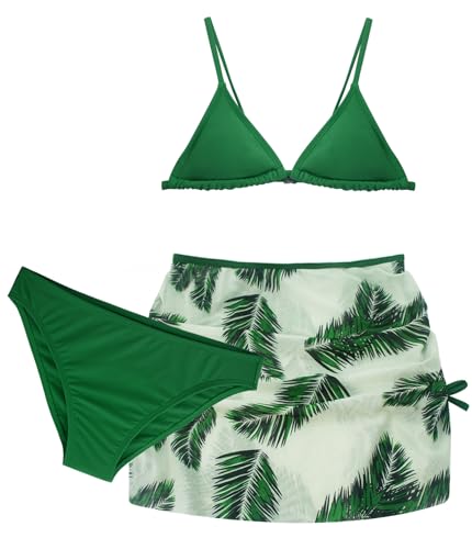 Image of Girls 3 Piece Swimsuit Summer Hawaiian Bikini Set with Beach Cover Up Skirt Bathing Suit Swimwear 8-15 Years