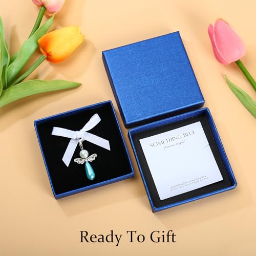 Image of SANDOO Something Blue for Bride On Wedding Day - Something Blue Gift for Bride,Angel Wing Bridal Bouquet Charm from Mom Dad Grandma Sister Friends Bff
