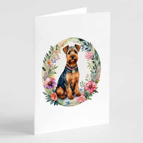 Caroline's Treasures Welsh Terrier and Flowers Greeting Cards and Envelopes Pack of 8 Blank Cards with Envelopes Whimsical A7 Size 5x7 Blank Greeting Cards