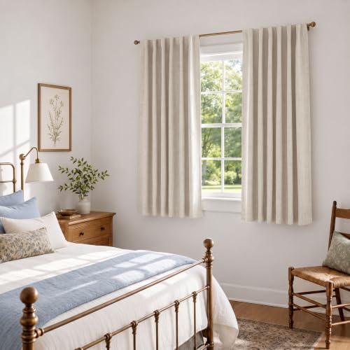 Image of Linen Total Blackout Curtains for Bedroom Living Room 63 Inch, Cream
