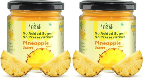 Image of Sweetmate Pineapple Jam - 220g | No Added Sugar | 100% Pure Fruit Pulp & Healthy Fiber | No Preservatives, Colors & Artificial Flavors | Diabetic & Keto Friendly Jam (Pack of 2)
