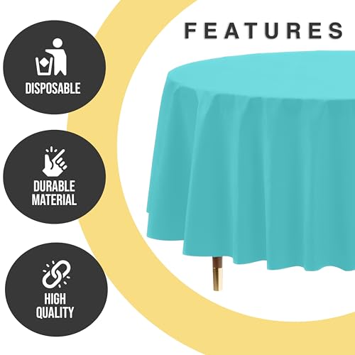 Image of Exquisite 66% Thicker Premium Aqua Round Tablecloth 0.5 Mil 24 Pack Plastic Table Cloth Disposable 84 Inch Round Plastic Tablecloth Won't Tear Easily Like Cheap Thin Brands