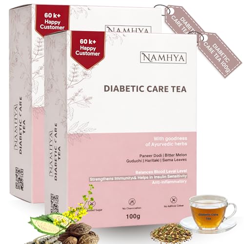 Image of Namhya Diabetes Care Herbal Tea | Loose Leaf, Paneer Dodi Bitter Melon Guduchi | Supports Blood Sugar Control | Boosts Immunity and Improves Digestion | Ayurvedic Herbal Tea Pack of 2 | 100g Each