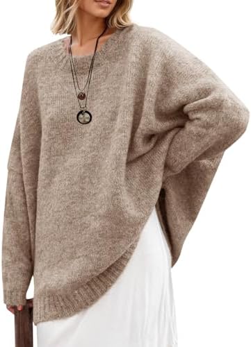 Saodimallsu Damen Overzised Rundhals Pullover Chunky Strickpullover | Casual Langarm Sweaters Strick Oberteile Einfarbig Elegant Winter Gestrickt Pullis longpullover