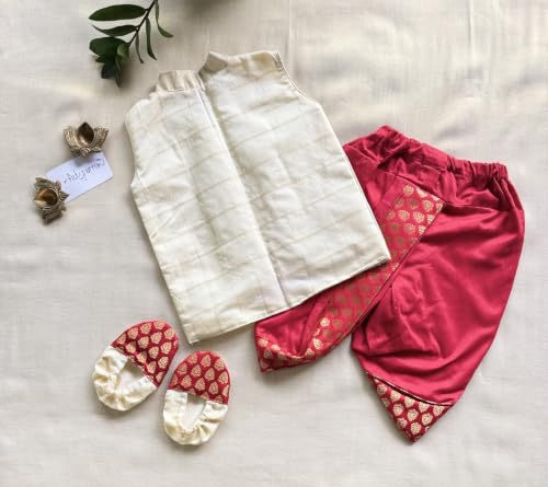 Image of Picksparrow Baby Boy Shirt-Dhoti Pants-Booties (Cotton Silk, Checks)