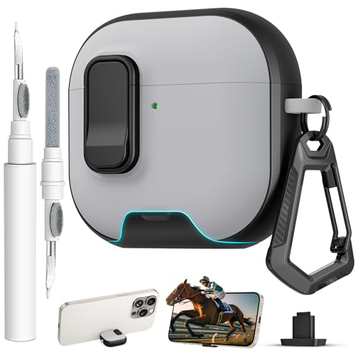 Image of for AirPods 4 Case with Lock,TPU Leather Texture Protective Durability Anti-Lost & Shockproof Protective Cover Accessories with Cleaning Kit in Keychain for Apple iPod 4 Generation (Black /Grey)
