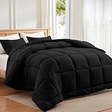 Mosluna Twin Size Comforter Set, 2 Piece Soft Bedding Sets for All Seasons, Bed Set with 1 Down Alternative Duvet Insert 68×88 Inches and Pillowcase (Twin, Black)