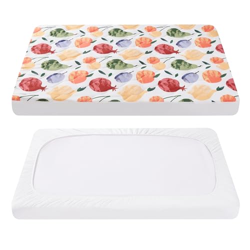 Image of TILLYOU Pack and Play Sheet - Soft Quilted Crib Cover Pad, Toddlers Mattress Protector with 1''-3'' Deep Pocket, Thick Play Yard Playpen Sheets, Crib Mattress Pad, 39"x27", Fruit Shadow