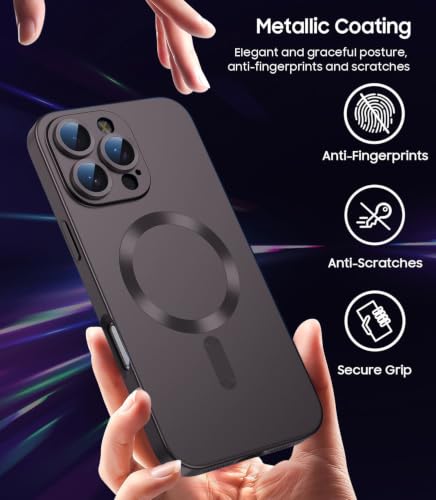 Image of DIZORO Magnetic Case for iPhone 16 Pro Max Case [Compatible with MagSafe][Built-in Camera Lens Protector] Slim Soft Silicone Bumper Shockproof Metallic Luster Back Cover Phone Case (Coffee)