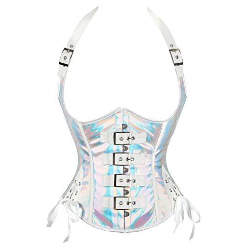 Corsé punk con tirantes, cinturones para mujer, corsé ajustado de cintura alta, adelgazante, moldeador del cuerpo, correas de cintura, Plateado, Small