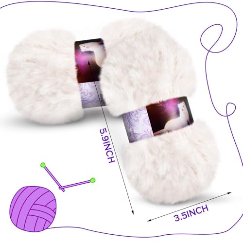 Image of 2 Pieces Soft Fur Yarn - Fuzzy, Fluffy Faux Fur Eyelash Yarn, Cream for Crochet, Knitting Projects - 30m /50g Each(Beige)