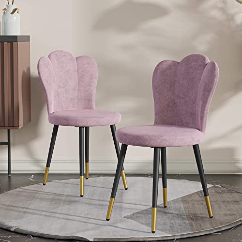 Cozy Castle Velvet Dining Chairs Set Of 2, Upholstered Dining Chairs With Metal Legs, Modern Accent Chair For Dining Room, Kitchen, Vanity, Living Room, Pink #TOP21
