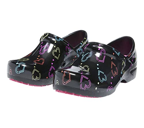 Image of Anywear SR Angel Slip Resistant Work Shoes for Women - Fluid Resistant Nursing Clogs - All Day Comfort Gardening, Nurse Clogs & Chef Shoes - Hearts on the Line - 10 Women /8 Men
