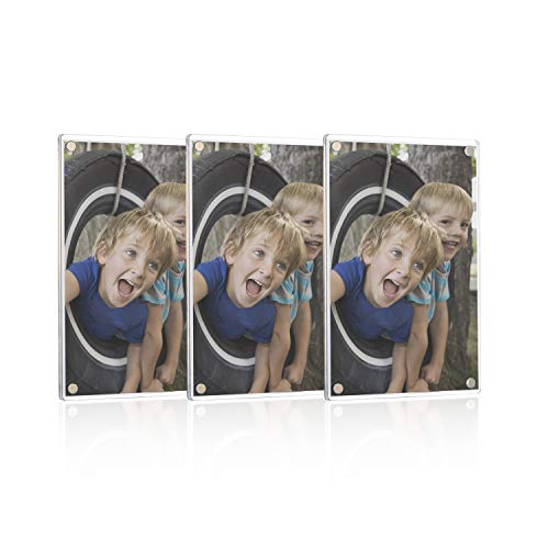 ONE WALL 4x6 Inch Acrylic Fridge Magnetic Frame, 3 PCS 2-Sided Photo Refrigerator