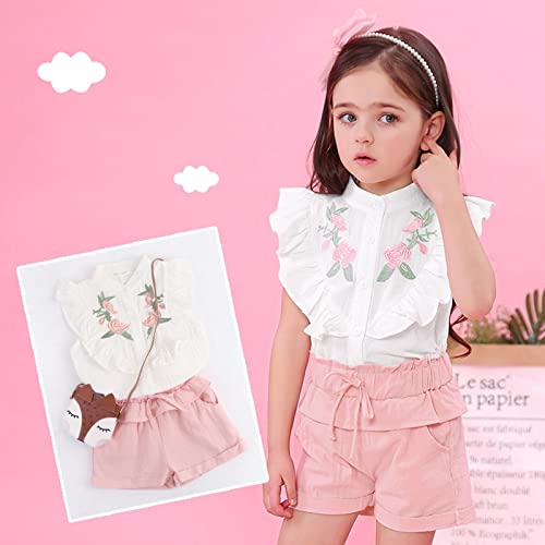 Betadog Toddler Girl Clothes Kid Girl Summer Outfits Ruffle Lace Sleeveless Shirts + Leopard Print Shorts2