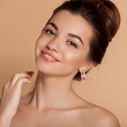 NATTASOUL 3 Pairs Champagne & Martini Glass Earrings Dangling Novelty Colorful Handmade Wine Glass Alcohol Goblet Beach Holiday Earrings Gifts Drink Studs Dangling Set Pack for Women Party Birthday Gift 6