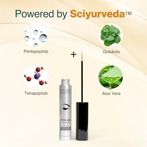 Image of Nourish Mantra Eyelash Growth Serum | Eyelash Enhancing Serum for Longer, Thicker, and Fuller Lashes | Infused with Tetrapeptide, Pentapeptide, Gotu Kola, and Aloe Vera | Suits All Skin Types | For Women & Men | 3 ml