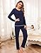 Litherday Schlafanzug Damen Baumwolle Lang Pyjamas Set Nachtwäsche Set Zweiteiliger Sleepwear und Pyjamahose Hausanzug Freizeitanzug Dunkelblau M