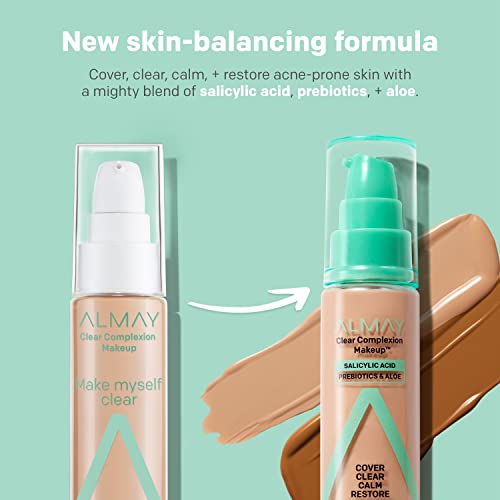 Almay 7260492013 Clear Complexion Acne Foundation Makeup With Salicylic Acid - Lightweight, Medium Coverage, Hypoallergenic, Fragrance-Free, For Sensitive Skin, 800 Caramel thumb #8