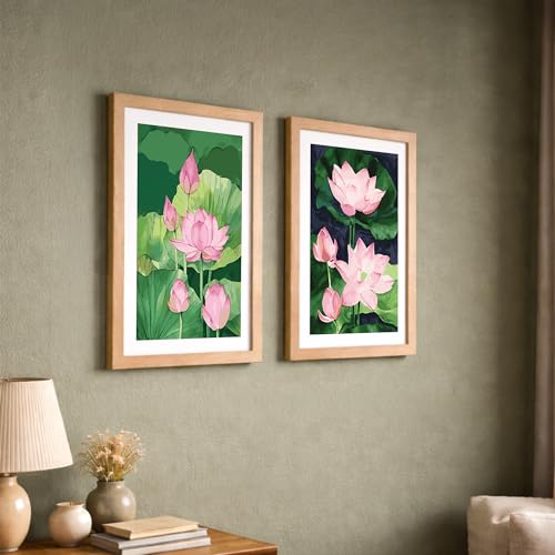 Image of NoWorries Minimal Wall arts decor Painting With frames for home decoration /Wood frame Wall decor for living room and Bedroom Area - floral art Minimalist frames for Home /Cafe (Theme - floral art) (Synthetic Wood frame) (Leminated 300 GSM Print) (framed, Multicolur) Set of 2