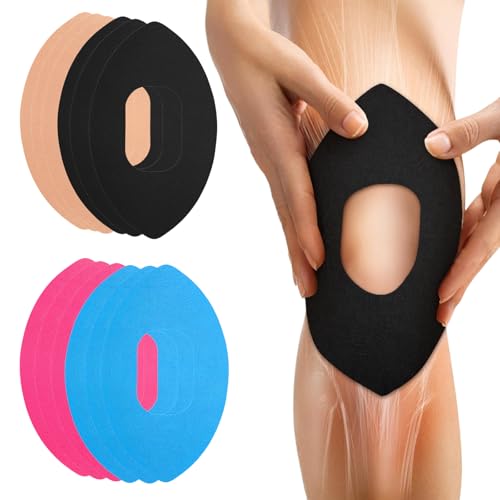 QINGZY 12 PCS Precut Nastro Kinesiologico, Tape Sportivo, Tape Kinesiologico Privo di Taglio, Kinesio Taping Ginocchio, Benda Elastica Coesiva Autoadesiva, Nero, Blu, Rosa, Colore della Pelle