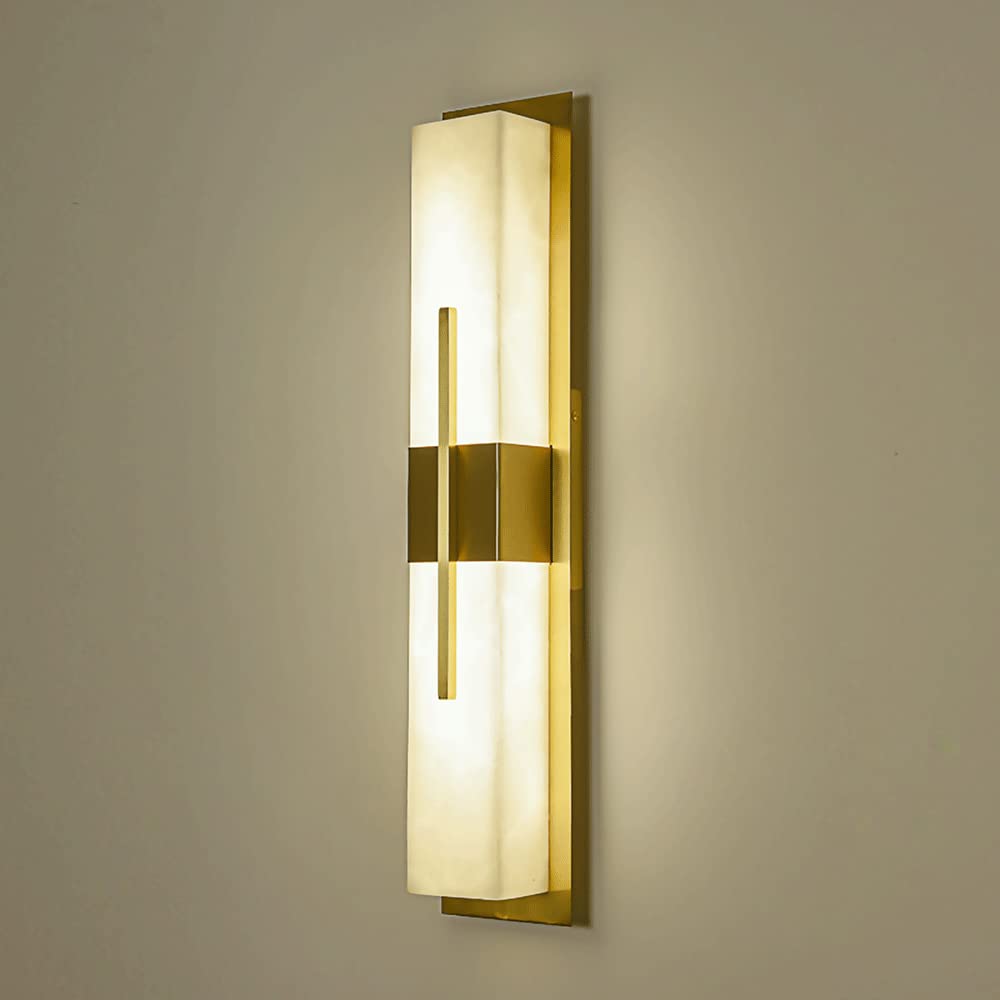 Lámpara de pared de mármol oriental con soporte de latón rectangular y luz LED