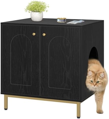 Hzuaneri Caja de Arena para Gatos, Muebles de Caja de Arena, Mesa Auxiliar para Casa de Mascotas, Banco de Gabinete de Almacenamiento, se Adapta a la Mayoría de Gatos, Negro CB81204G