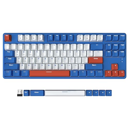 A.JAZZ AK871 Bezprzewodowa Klawiatura do Gier 75%, Dwa Tryby Bluetooth/2.4 Ghz, Mechaniczna Klawiatura TKL 80%, Hot-Swappable, Kompaktowe 87 Klawisze, Bez Podświetlenia dla Win/Mac - Blue/Red Switch