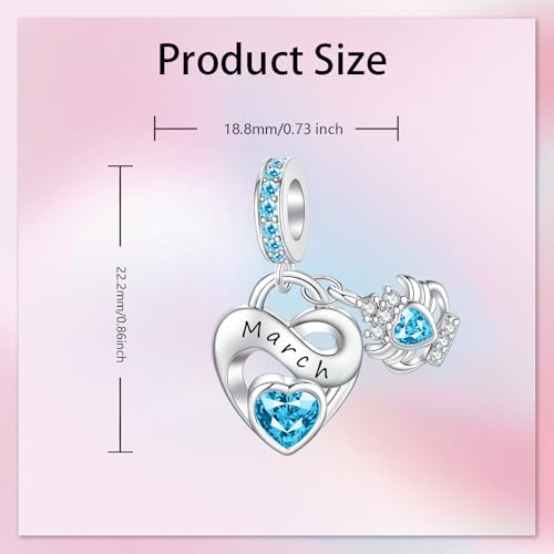 Image of Birthstone Charm 925 Sterling Silver Charms fits Bracelets and Necklace Pendant Bead Happy Birthday Charms Jewelry Present for Women Family Friends