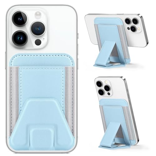 Image of Miroddi for Magsafe Wallet Stand, Magnetic Phone Wallet for iPhone 16 /15 /14 /13 /12 Series, Leather Magnetic Cards Holder, Fits 5 Cards, RFID Blocking, Slim, Blue