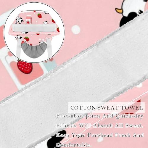 Image of 2 PCS Bouffant Cap with Button Ponytail Pouch Working Cap Sweatband Adjustable Surgical Cap Black and White Cow