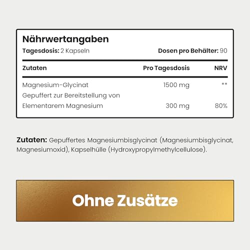 Magnesium Bisglycinat 300 mg | 180 Kapseln | 3 Monate Vorrat | Hochdosiert Chelatiertes Magnesium Glycinat | Vegan | Ohne Zusatzstoffe | Laborgeprüft | VitaBright Magnesiumbisglycinat