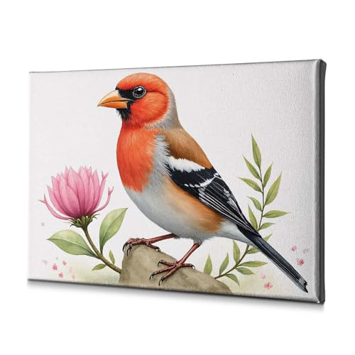 Impression sur toile oiseau et fleur rose tableau haut de gamme salon 40 x 60 cm