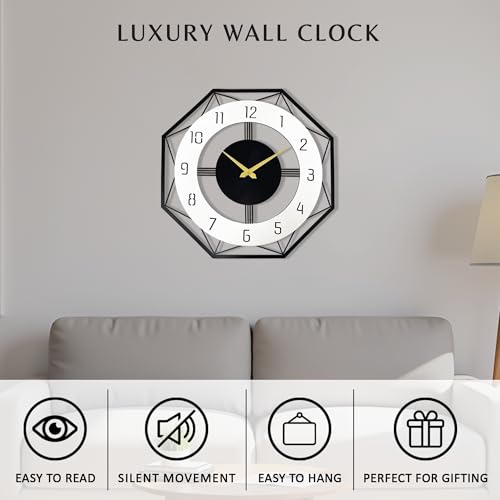 Image of Auromin Premium Metal Wall Clock for Living Room Stylish | Big Size Modern Decorative Wall Watch for Home, Hall, Bedroom & Office, Luxury Premium Wall Clock for Interior Decor