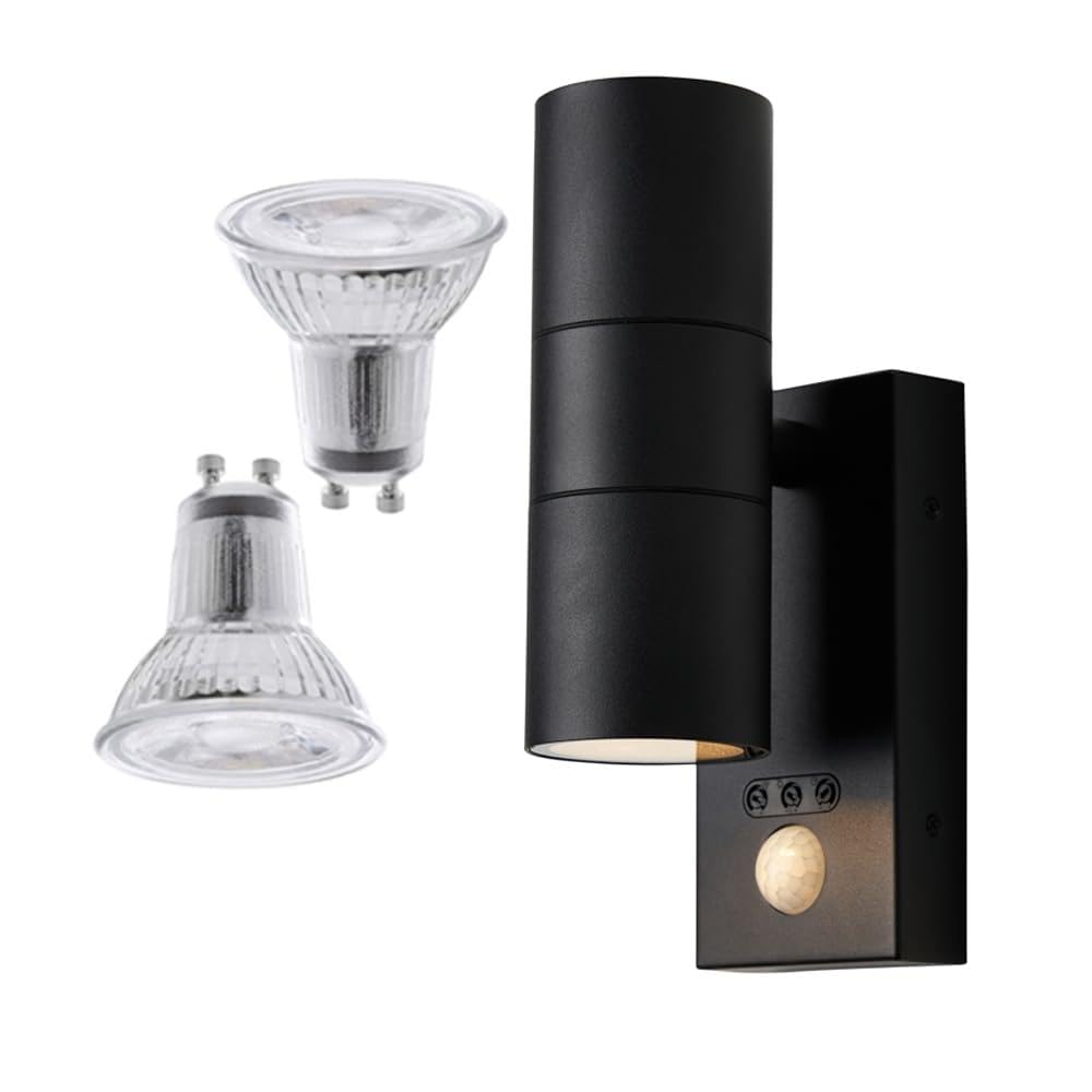 Litecraft Black Kenn Outdoor Up & Down Wall Light With Pir Motion Sensor & Led Bulbs - (Black)