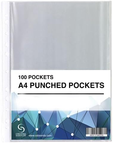 CREATING SIGNATURE 100 X A4 Clear Plastic Punch Punched Pockets FOLDERS Filing Wallets Sleeves