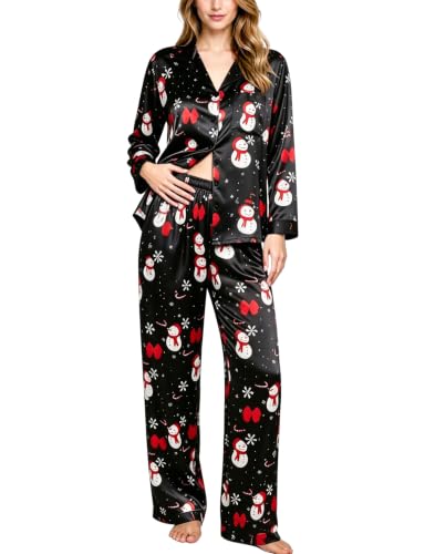 Image of SWOMOG Long Sleeve Pajamas Set Silk Satin Sleepwear Button Down Pjs Loungewear with Pocket