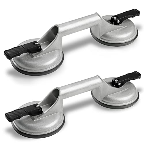 Ventosas para Cristal Ventosas para Azulejos Ventosas de Vidrio Doble Ventosas de Aluminio para Transportar Azulejos,Vidrio, Maderas, Pisos, Superficie Lisa(2 grises)