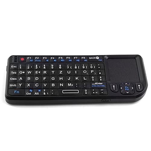 BerryBase Mini Funktastatur mit Touchpad & Beleuchtung, kabellose Mini Tastatur mit DE Layout (QWERTZ), wiederaufladbare 2 in 1 USB Laptop Tastatur kabellos für PC/Computer/Smart TV