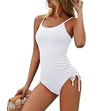 Zando Ribbed One Piece Swimsuit Sexy Tie Side High Cut White Bathing Suit for Women Swim Suits 2024 Tummy Control Swimwear Modest Swimsuits M