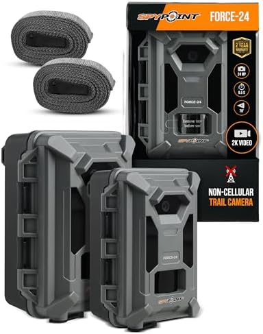 SPYPOINT FORCE-24 Twin Pack Non-Cellular Trail Camera, 2K Video, 24MP Photos, Low-Glow LEDs, Night Vision Game Camera, 70ft Motion Detection, Affordable Trail Cam, Must-Have Hunting Equipment (2)