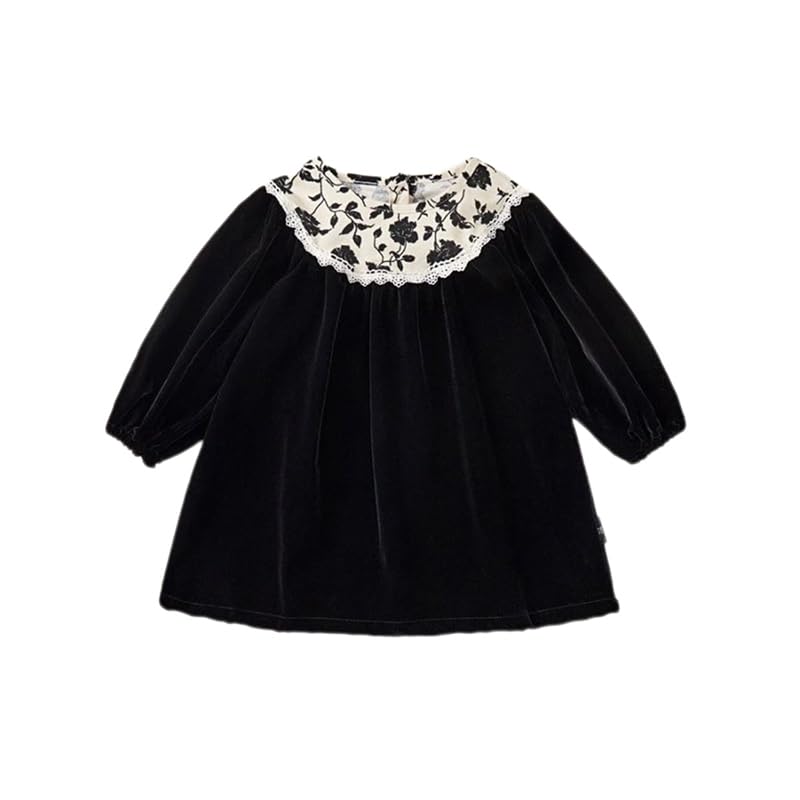 LittleSpring Girls Velvet Dress Puff Long Sleeve Dresses Casual