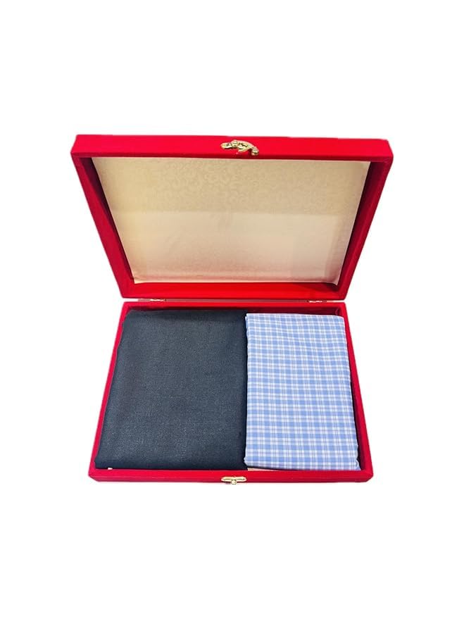 Pant Shirt Solid VELVET Combo Box (Black Pant-BLUE Check Shirt, Unstitched, Free Size)-image-13
